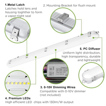 4ft LED Vapor Tight Light 50W Outdoor Shop Light IP65 Waterproof 0 (4 Pack)