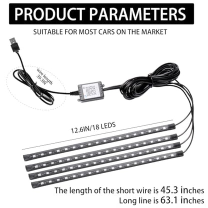 Smart USB Interior Car LED Strip Light with App Control (RGB Multicolor / 72LED,4strips)
