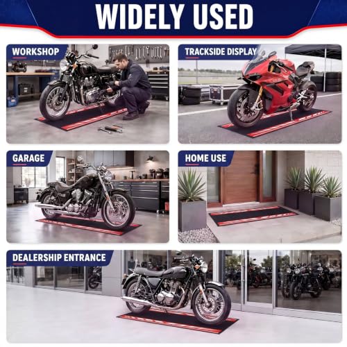 Motorcycle Mat Garage Floor Rug Washable Parking Mats for Garage Floors Non Slip Oil Absorbent Pad Rubber Backing Layer Protects Floor (Red,Black / 78 X 31 Inch)