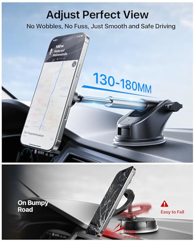 Military Grade】andobil 3 in1 Magnetic Phone Holder for Car Dashboard Windshield Vent 【Upgrade Suction & Strongest Magnet】Retractable for MagSafe Car Mount Mats for iPhone 17 16 15 14 Pro Max Sumsung (dashboard-black)