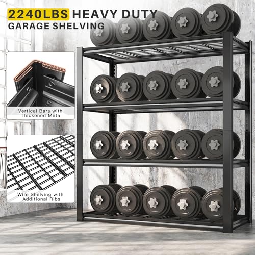 40" W Storage Shelves with Wire Mesh Panels for Garage Organization (Black)