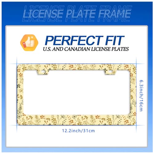 Yellow Wild Flowers License Plate Frame Stainless Steel Accessory12.3x6.3In (Yellow Wild Flower Floral)