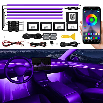 Acrylic Interior Car LED Strip Light with Wireless APP (RGB Kit - 10 in 1)