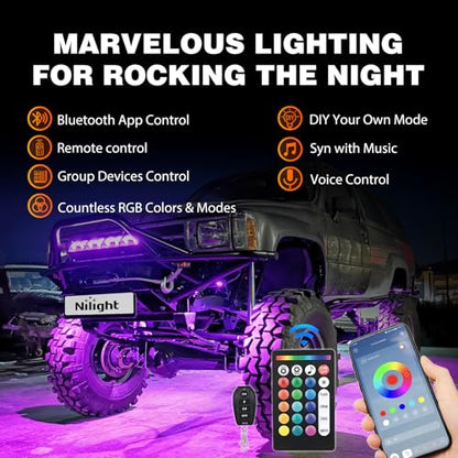 RGB LED Rock Lights Kit 12 PCS 18LED Wide Angle Wheel Well Light (12 Pods / RGB 18LED)