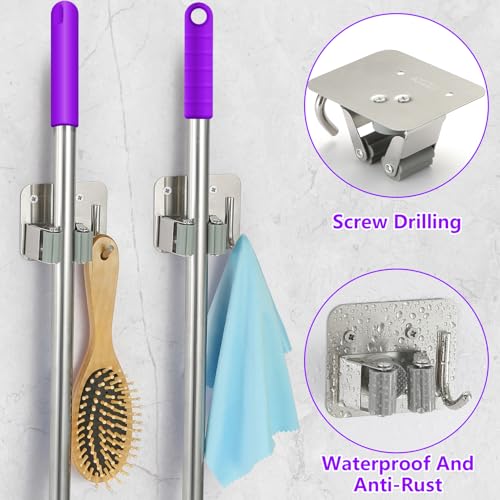 Broom Holder Wall Mount Screw Drilling (Silver)