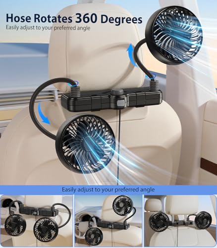 Dual Head Gooseneck Car Cooling Fans for Back Seat for Kids