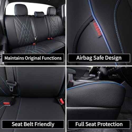 Custom Fit Tacoma Leather Car Seat Covers for Toyota Tacoma 2012 2013 2014 2015 (Leather (Black with Blue Trim) / 2012-2015 Tacoma Full Set (Trd Sport Seats))
