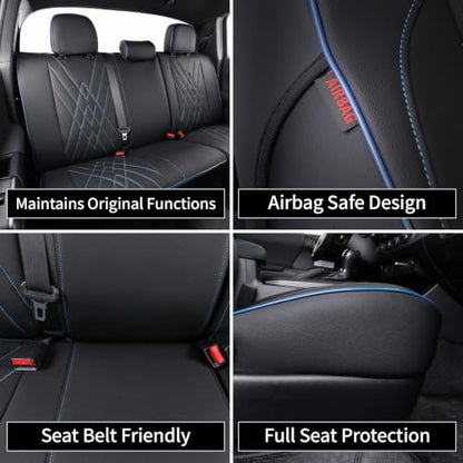 Custom Fit Tacoma Leather Car Seat Covers for Toyota Tacoma 2012 2013 2014 2015 (Leather (Black with Blue Trim) / 2012-2015 Tacoma Full Set (Trd Sport Seats))