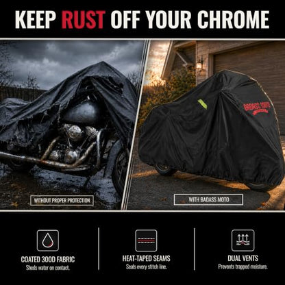 Waterproof Motorcycle Cover for Large Cruisers (Badass Black / [L] 97"L x 41"W x 57"H)