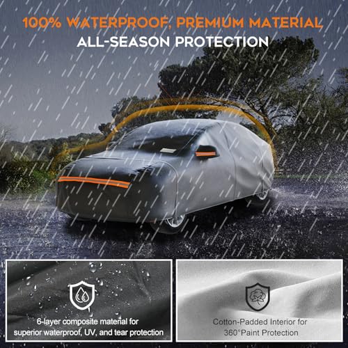 Heavy Duty Hatchback Car Cover Waterproof All Weather for Automobiles (Black / Fit Hatchback-Length (Up To 165"))