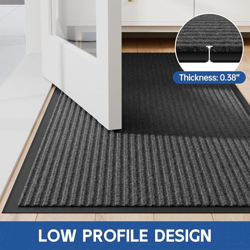 Front Door Mat (2' x 6' (Rectangular) / Gray-stripe)