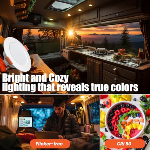 2 Pack RV Recessed LED Ceiling Lights 12V 3” (3000K 2-Pack)