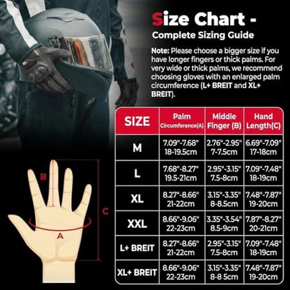 Motorcycle Gloves for Men (Black / X-Large-wide)