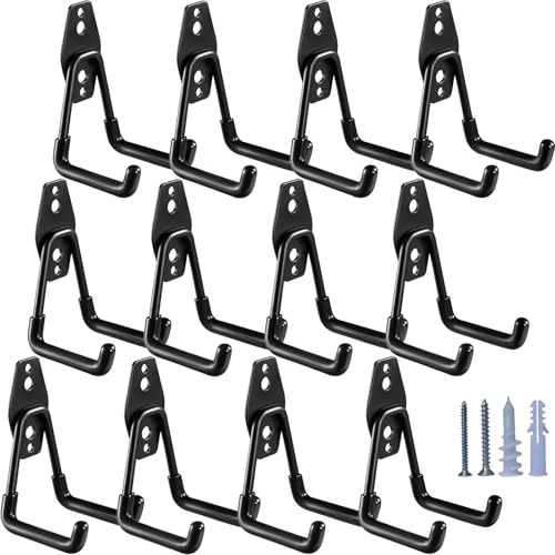 Heavy Duty Garage Hooks 12 Pack (12 Pack 2.8inch U Hook / Black)