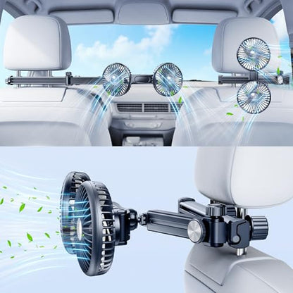 USB Car Fan for Backseat Kids Baby Rear Facing (White Blades / USB Car Fan-Long Arm)