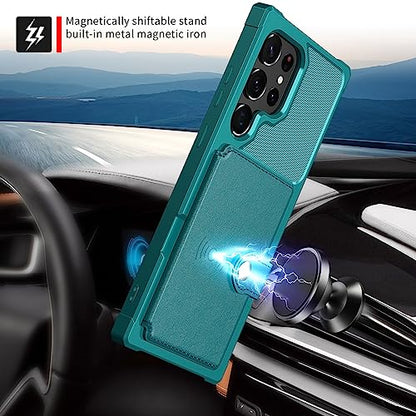 for Samsung Galaxy S22 Ultra Case with Card Holder (Green / Samsung Galaxy S22 Ultra)