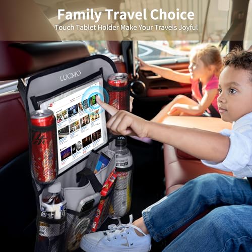 Car Backseat Organizer with Touch Screen Tablet Holder (Grey-1 / 2 Pack)