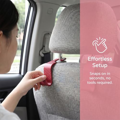 4 Pack Headrest Hooks for Vehicle Seats (Carbon Fiber/Red)