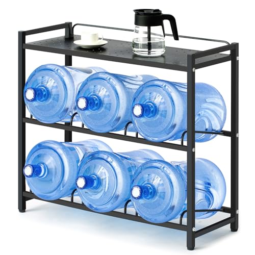 5 Gallon Water Bottle Holder 6 (Black / 6 Slot with top shelf)