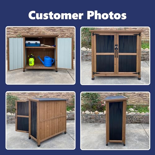Wood & Metal Outdoor Storage Cabinet with Waterproof Roof (13.5" D x 34.5" W x 39" H)