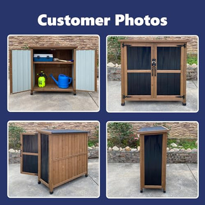 Wood & Metal Outdoor Storage Cabinet with Waterproof Roof (13.5" D x 34.5" W x 39" H)