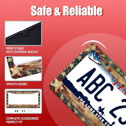 Retro American Flag Stainless Steel License Plate Frame for US Cars Decor (Retro American Flag)