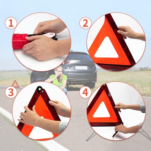 3PACK Car Warning Triangle Heavy Reflective Warning Road Safety Triangle Kit Suitable for car Breakdown and Temporary Parking on the Road (Red-S-3)