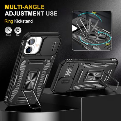 Heavy Duty Phone Case for i Phone 16 Case with Camera Cover Black (iPhone 16 【6.1 inch】 / Black)