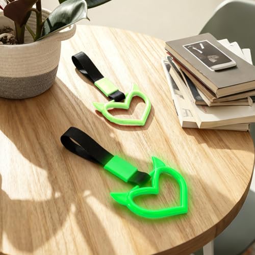 2 Pcs Devil Heart Shaped Car Handle Strap (Luminous Green)