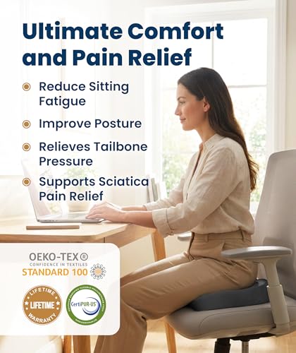 Doctor Recommended Memory Foam Seat Cushion for Office Chairs & Car (Gray / Large)