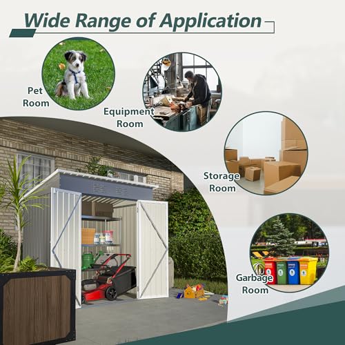 6x4 FT Outdoor Metal Storage Shed with Lockable Door & Floor Frame (Gray / 6x4 Ft)