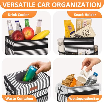 Car Trash Can with Lid Leak Proof Car Accessories for Women (2.2 Gallons / Stripe)