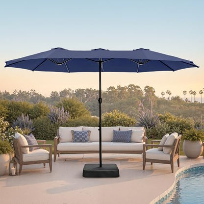 15ft Large Outdoor Patio Umbrella with Base Included (Navy Blue)