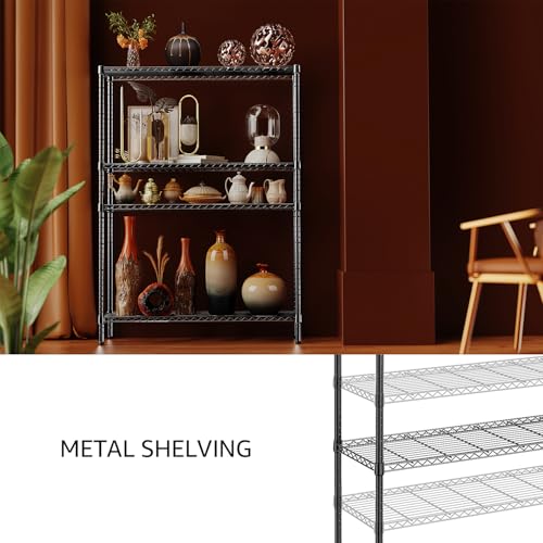 1400 LBS Garage Black Shelving Wide Storage Shelves 4 Tier Adjustable Heavy Duty Metal Wire Rack Standing Shelf Unit for Kitchen Office College Dorm Garage Warehouse 15.8" x 45.8"x 59.4" (4 Tier, 15.8" D x 45.8" W x 59.4" H / Black)