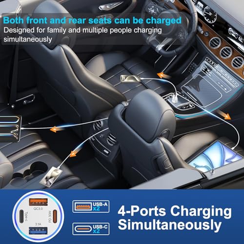 4 Port USB C Car Charger Fast Charging (2 Pack / Silver)
