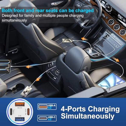 4 Port USB C Car Charger Fast Charging (2 Pack / Silver)