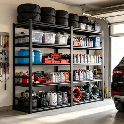 Garage Shelving Adjustable Metal Storage Shelves with Anti‑Tip Safety Kit (Reinforced 72"H×35.4"W×15.7"D)