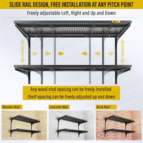 2 Tier 1.3x3ft Garage Shelving Wall Mounted (Black / 2pack-1.3×3ft)