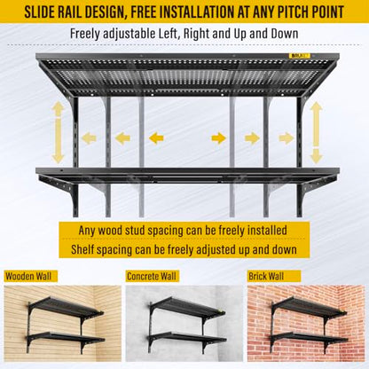 2 Tier 1.3x3ft Garage Shelving Wall Mounted (Black / 2pack-1.3×3ft)
