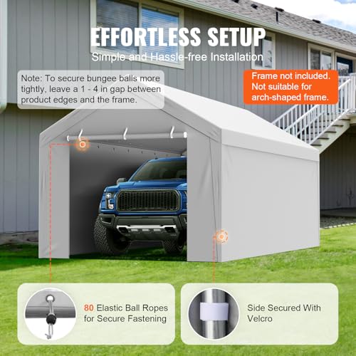 Carport Replacement Canopy Cover Top + Side Wall 10 x 20 ft (Gray / 10x20ft)