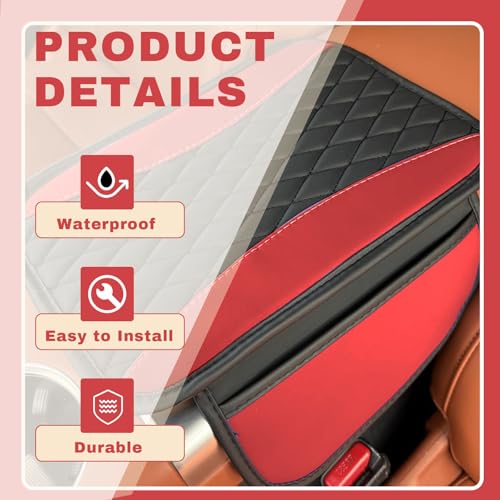 Leather Car Center Console Cover with Side Pockets (Red)