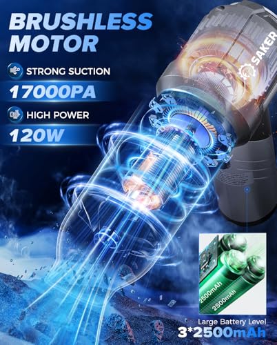 Handheld Car Vacuum Cordless Portable 17000PA Foldable HL133 Silver (Silver)