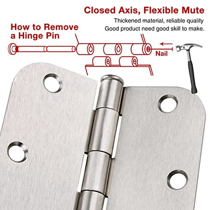 3 1/2" Satin/Brushed Nickel Door Hinges 3.5" 5/8" Rounded 30 Pack (Satin Nickel / 30 Pack)