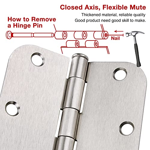 Rounded Door Hinges Brushed Nickel 3.5 Inch 5 (Satin Nickel-Rounded / 24 Pack)