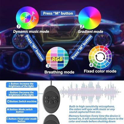 6 in 1 Car Led Strip Lights with App Control (6 in 1)