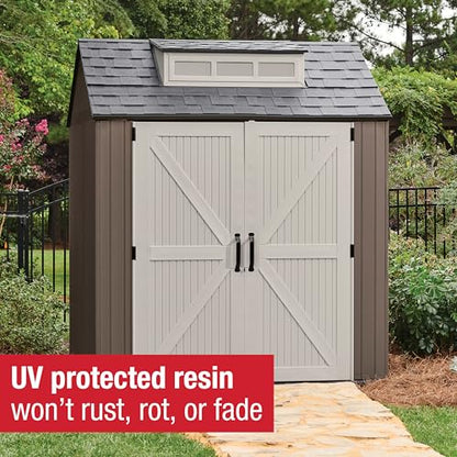 Large Resin Outdoor Storage Shed With Floor (7'x7' / Brown)