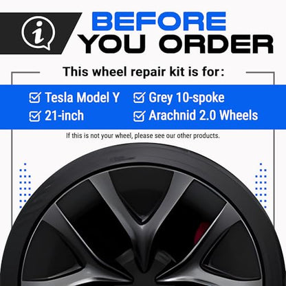 Premium Tesla Wheel Curb Rash Repair Kit for 21" Model Y grey Arachnid 2.0 wheels (Tesla Model Y / 21" Grey Arachnid 2.0)