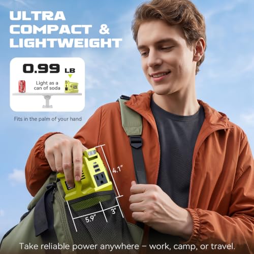220W Portable Power Inverter Compatible with Ryobi 18V Battery (1-pack / Green)