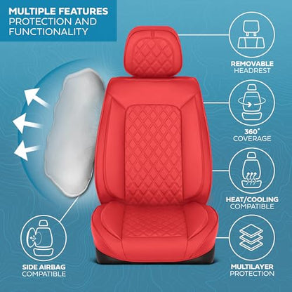 Curated Diamond IV Napa Leather Seat Covers for Cars & SUVs (Red (Diamond IV) / Front Seats)