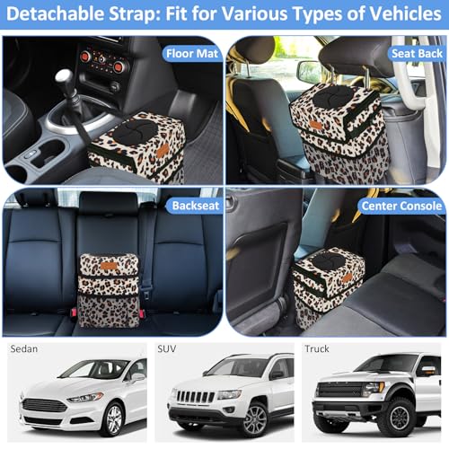 Leak Proof Car Trash Can with Lid Large Leopard Print (Leopard Print / 3 Gallons)